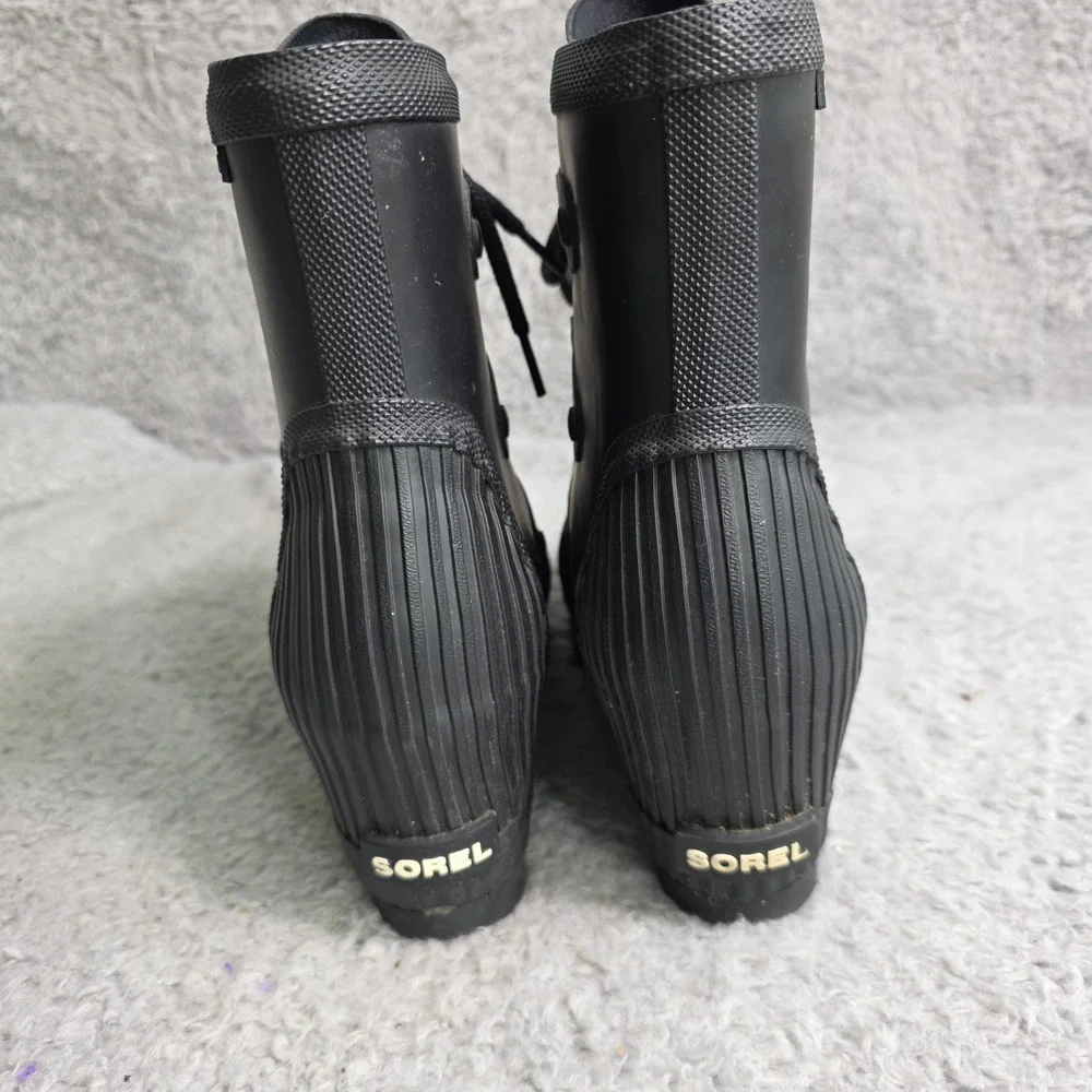 Sorel‎ Medina IV Wedge Rain Boot Black Rubber Combat Goth Snow Women 8.5